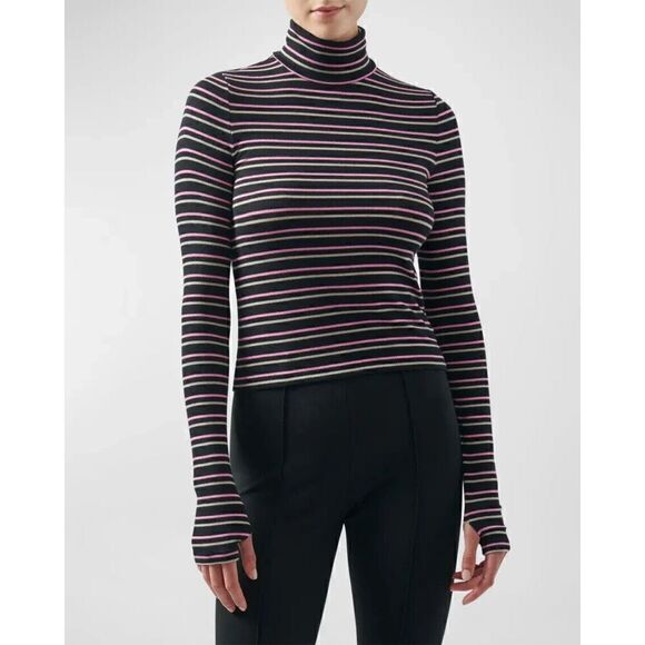 ATM Anthony Thomas Melillo Striped Turtleneck Top Size Large Black Pink